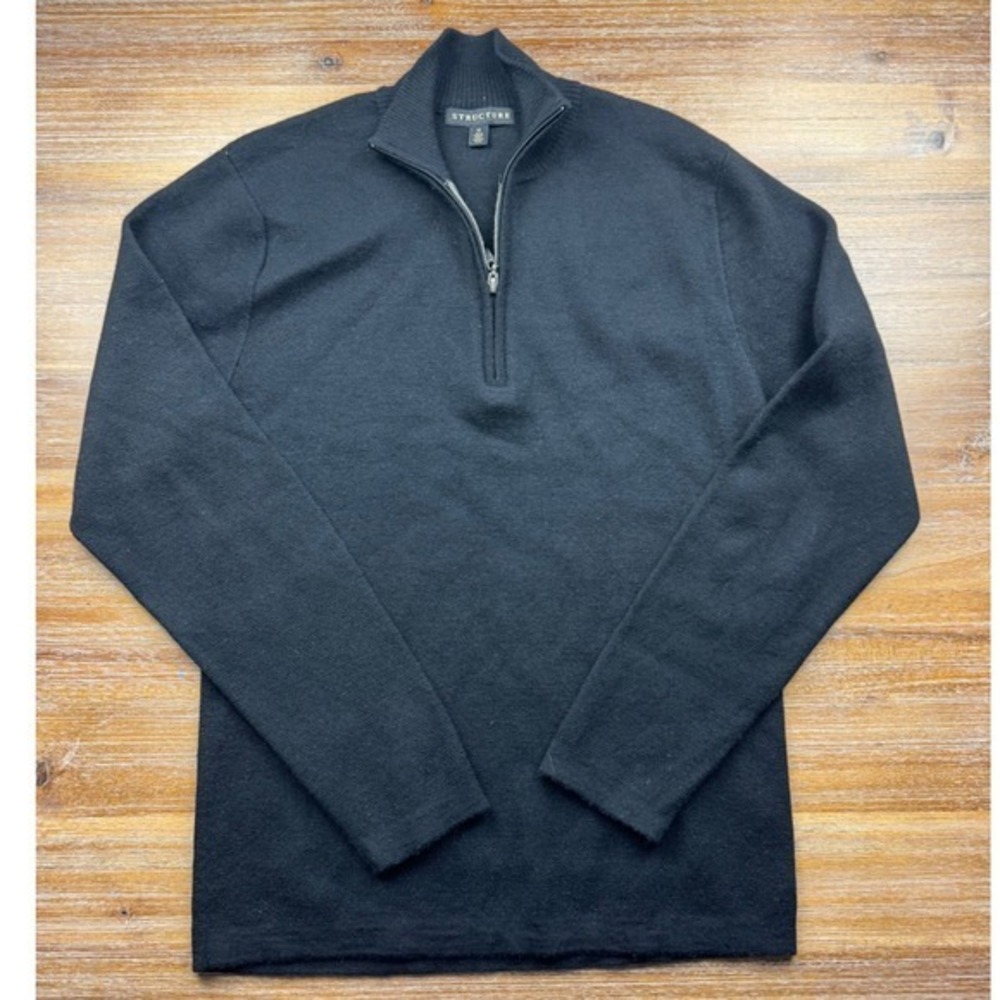 Structure Mens Merino Wool 1/4 Zip Pullover Sweater Black‎ - Size M
